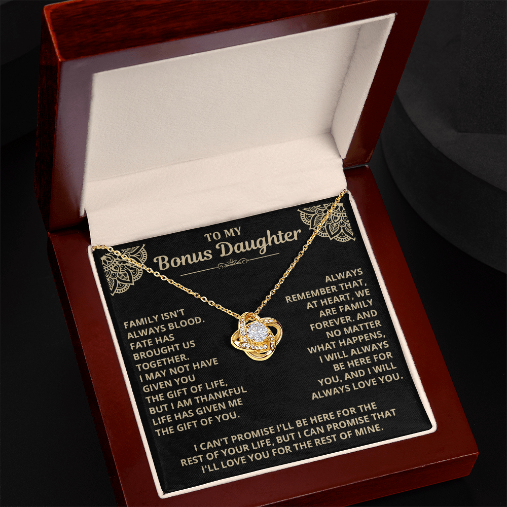 To My Bonus Daughter - "My Family Forever" Love Knot Necklace