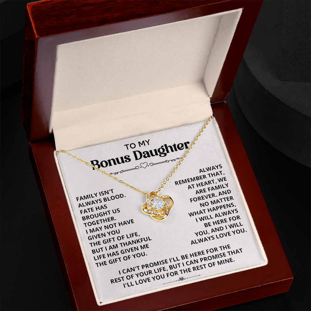 Necklace For Bonus Daughter - Love Knot Necklace - White