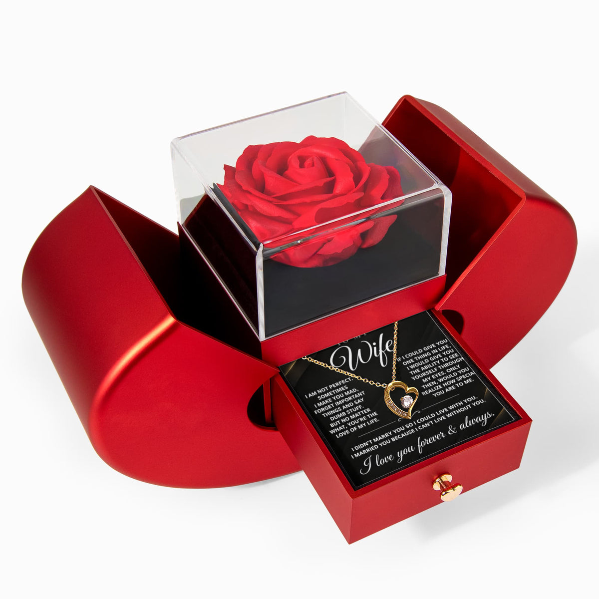 To My Wife - One Thing - Forever Love Necklace - Red Heart Rose Box