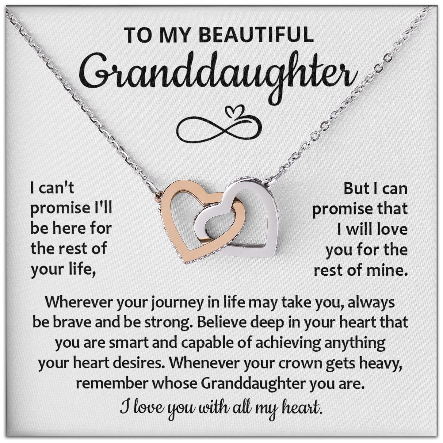 To My Granddaughter Necklace, Granddaughter Gifts From Grandma Grandmother Or Grandpa Grandfather, Jewelry Gifts For Granddaughter Birthday, Graduation, Interlocking Heart Necklace For Granddaughter