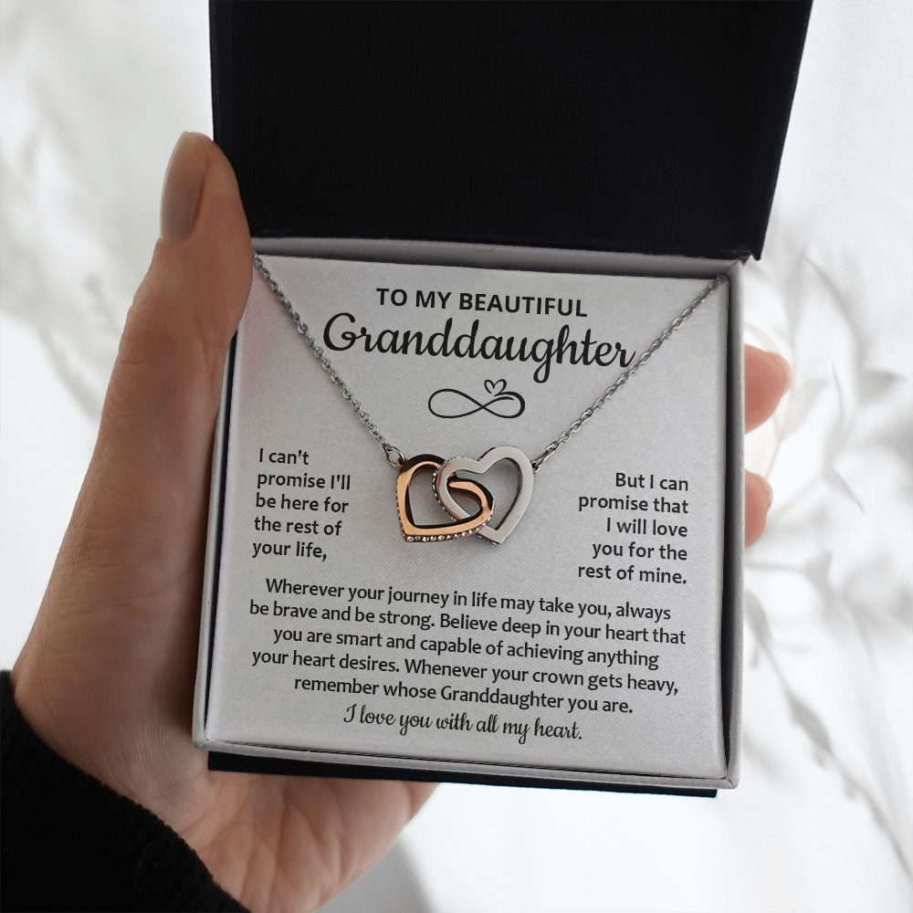 To My Granddaughter Necklace, Granddaughter Gifts From Grandma Grandmother Or Grandpa Grandfather, Jewelry Gifts For Granddaughter Birthday, Graduation, Interlocking Heart Necklace For Granddaughter