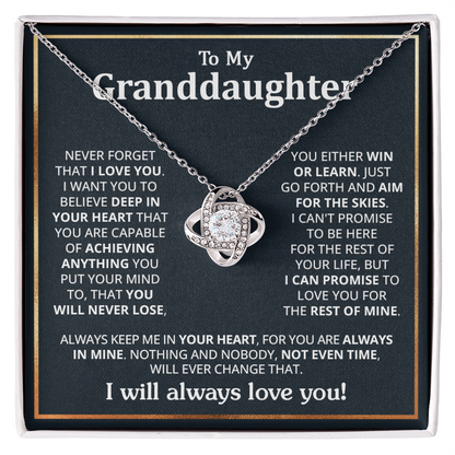 Granddaughter - Deep in your heart - Love Knot Necklace