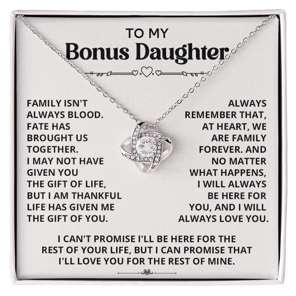 Necklace For Bonus Daughter - Love Knot Necklace - White