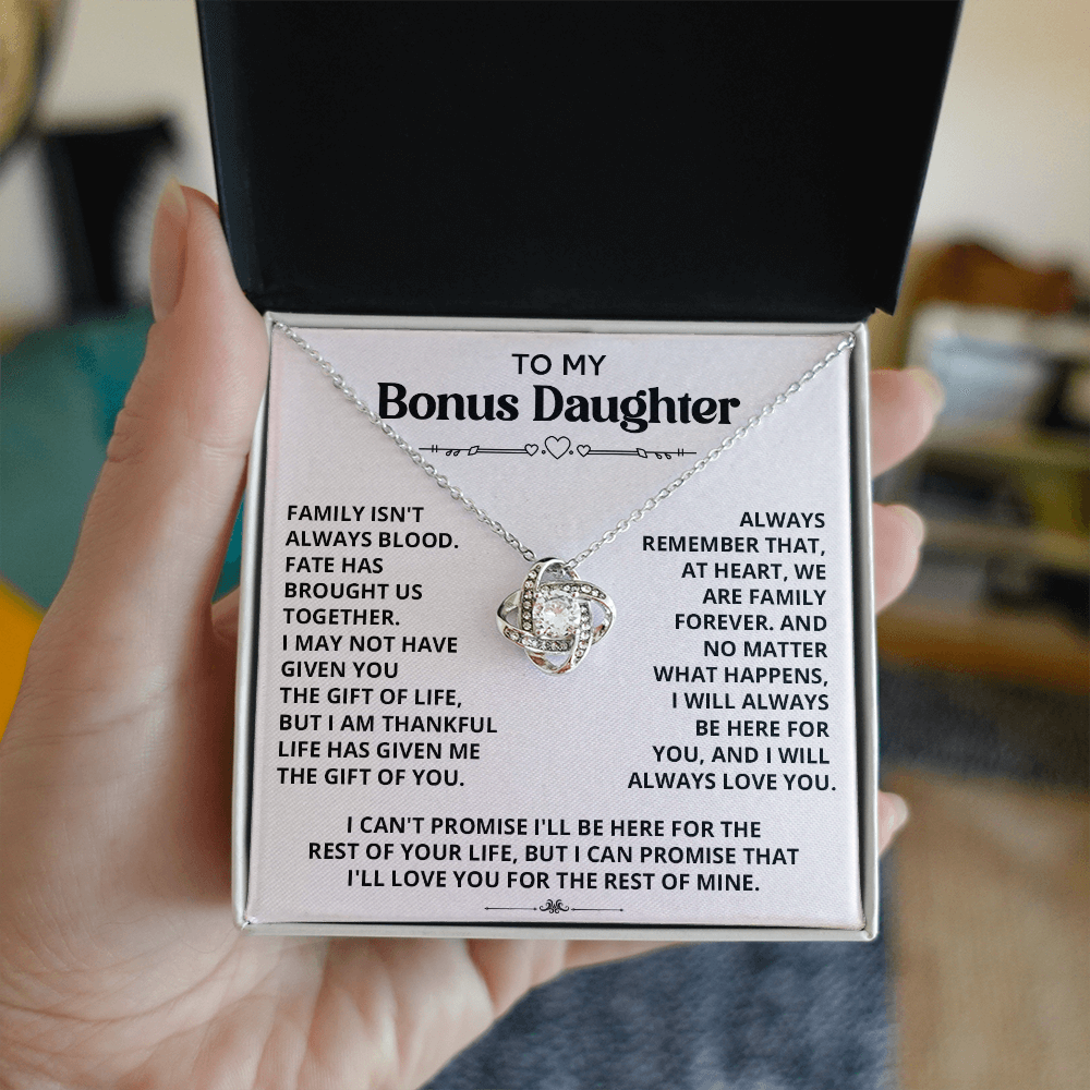 Necklace For Bonus Daughter - Love Knot Necklace - White