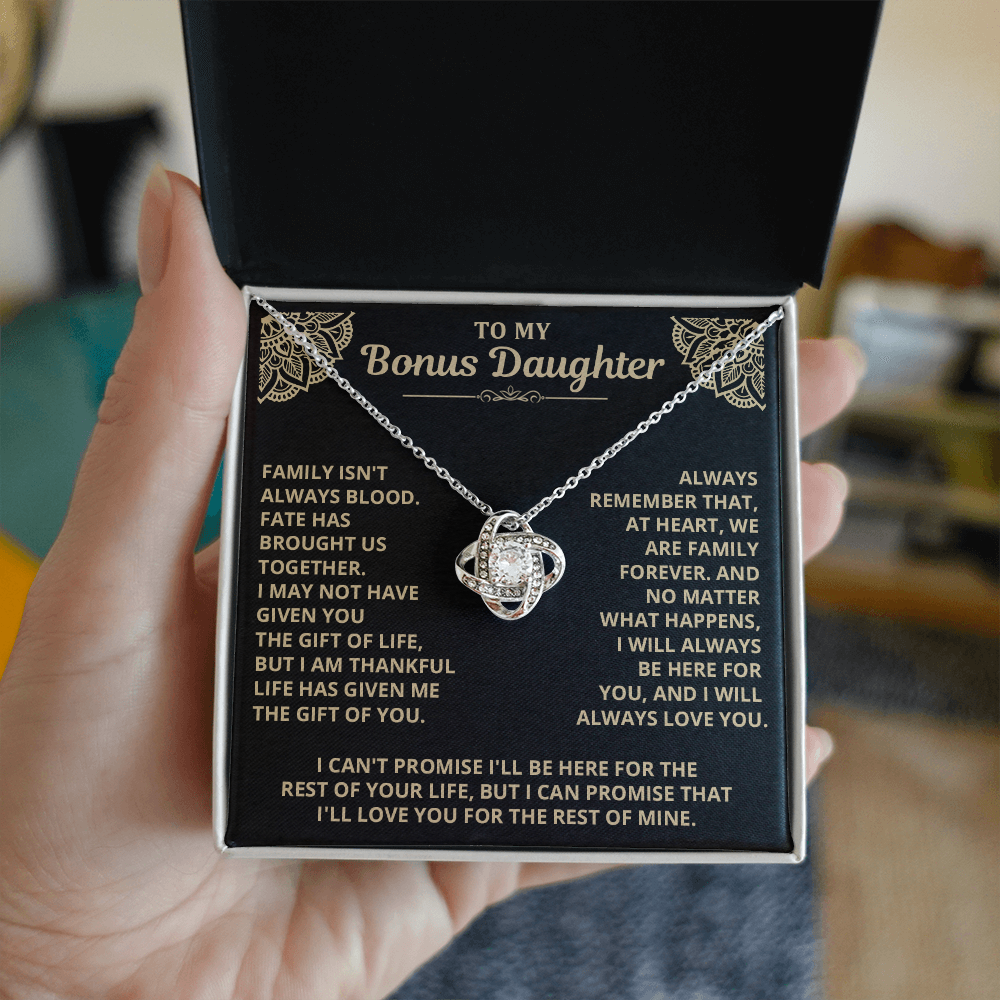 To My Bonus Daughter - "My Family Forever" Love Knot Necklace