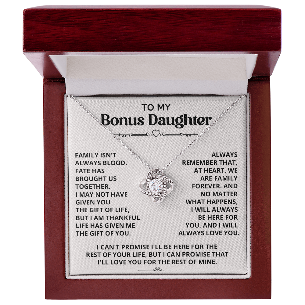 Necklace For Bonus Daughter - Love Knot Necklace - White