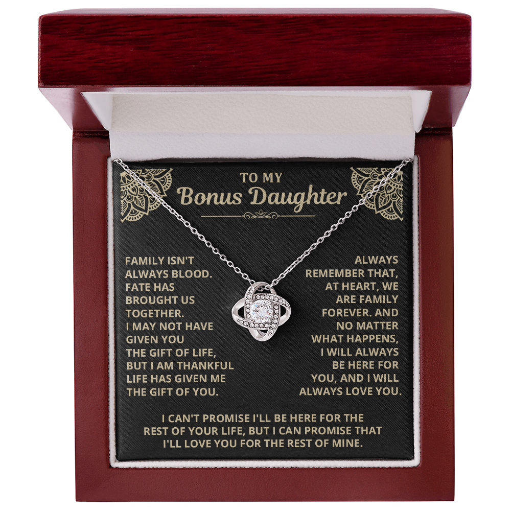 To My Bonus Daughter - "My Family Forever" Love Knot Necklace