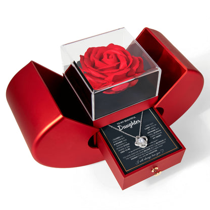 To My Daughter - A Moment - Love Knot Necklace with Red Heart Rose Box