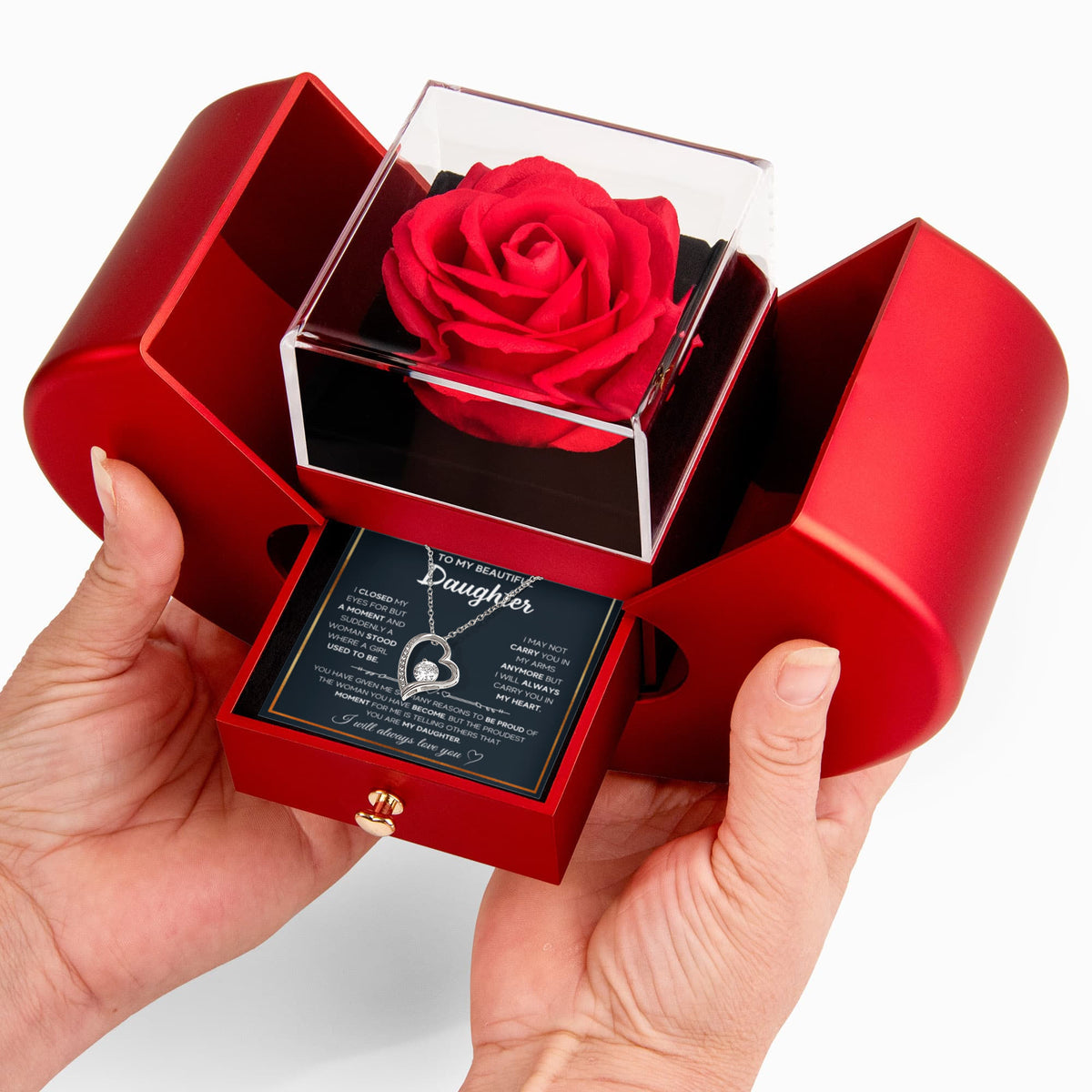 To My Daughter - A Moment - Forever Love Necklace - Red Heart Rose Box