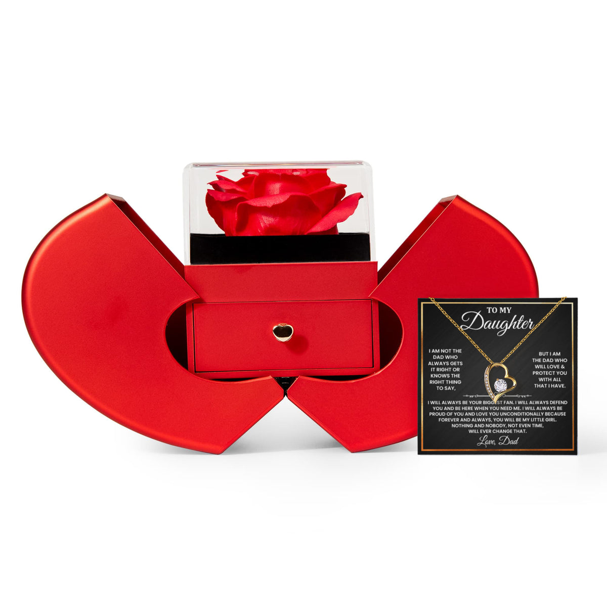 To My Daughter - Biggest Fan - Forever Love Necklace - Red Heart Rose Box