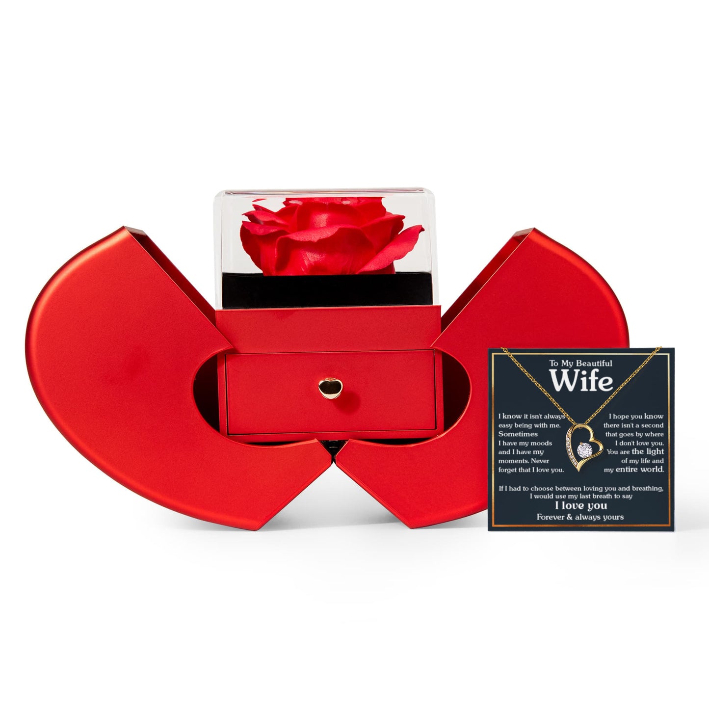 To My Wife - Last Breath - Forever Love Necklace - Red Heart Rose Box