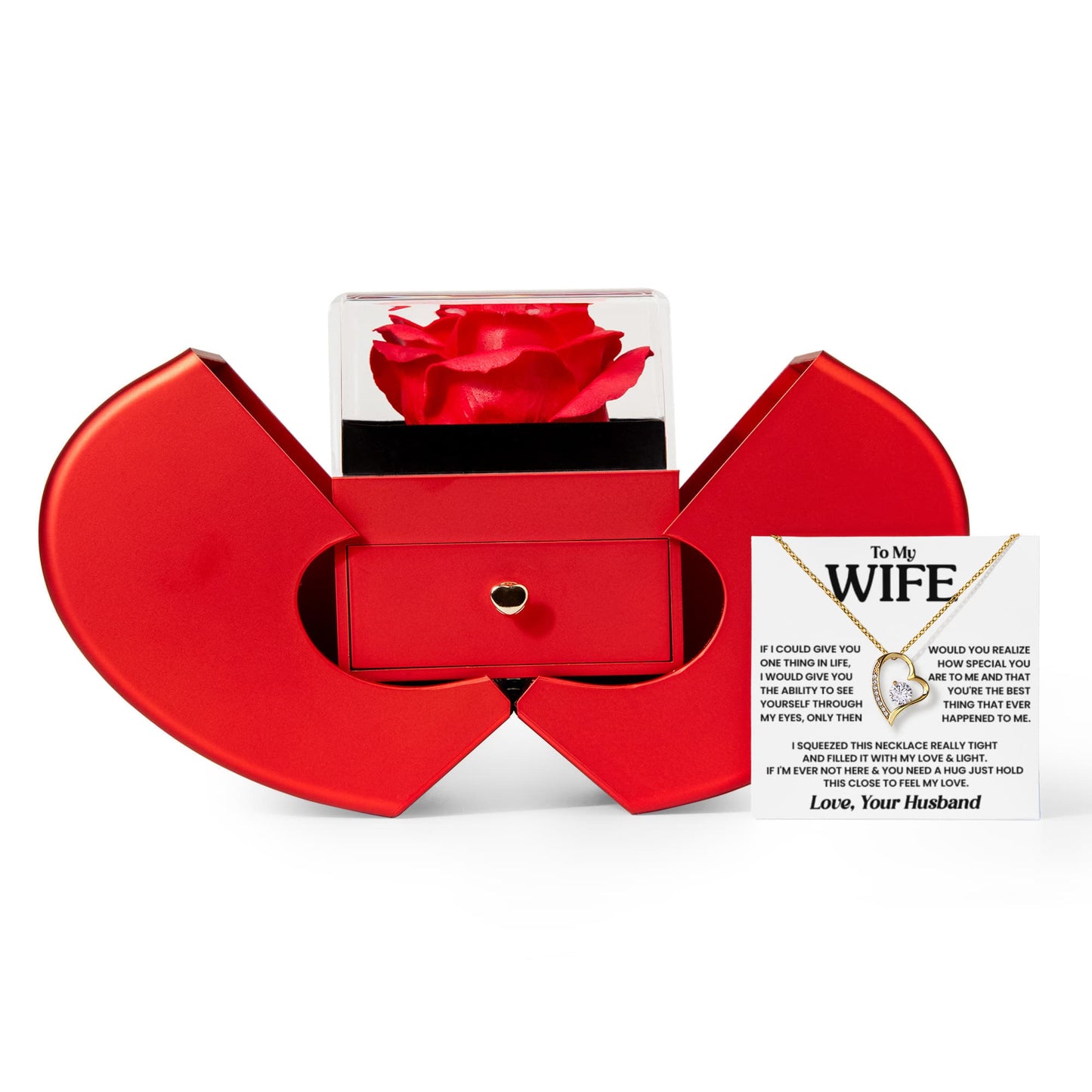 To My Wife - Best Thing - Forever Love Necklace - Red Heart Rose Box