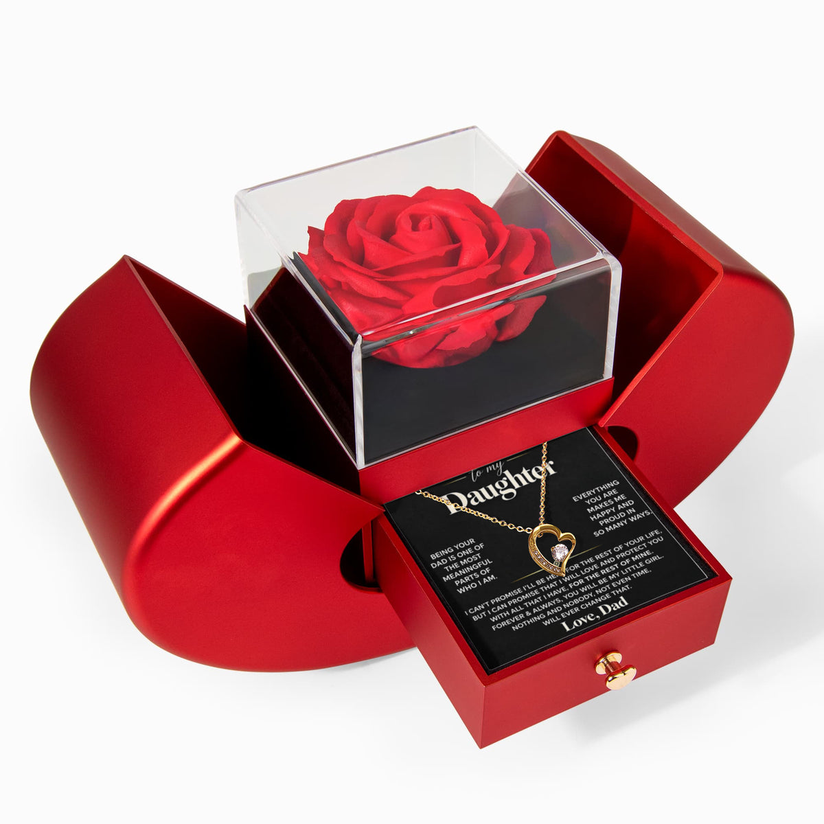 To My Daughter - Being Your Dad - Forever Love Necklace - Red Heart Rose Box