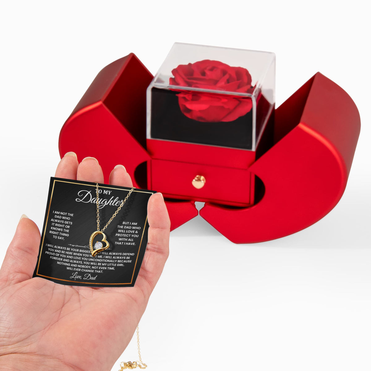 To My Daughter - Biggest Fan - Forever Love Necklace - Red Heart Rose Box