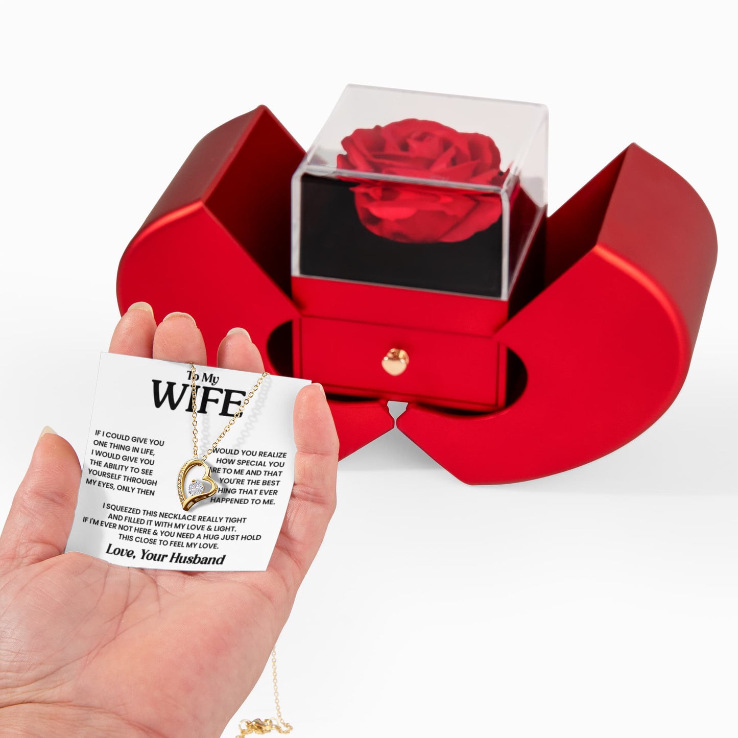 To My Wife - Best Thing - Forever Love Necklace - Red Heart Rose Box