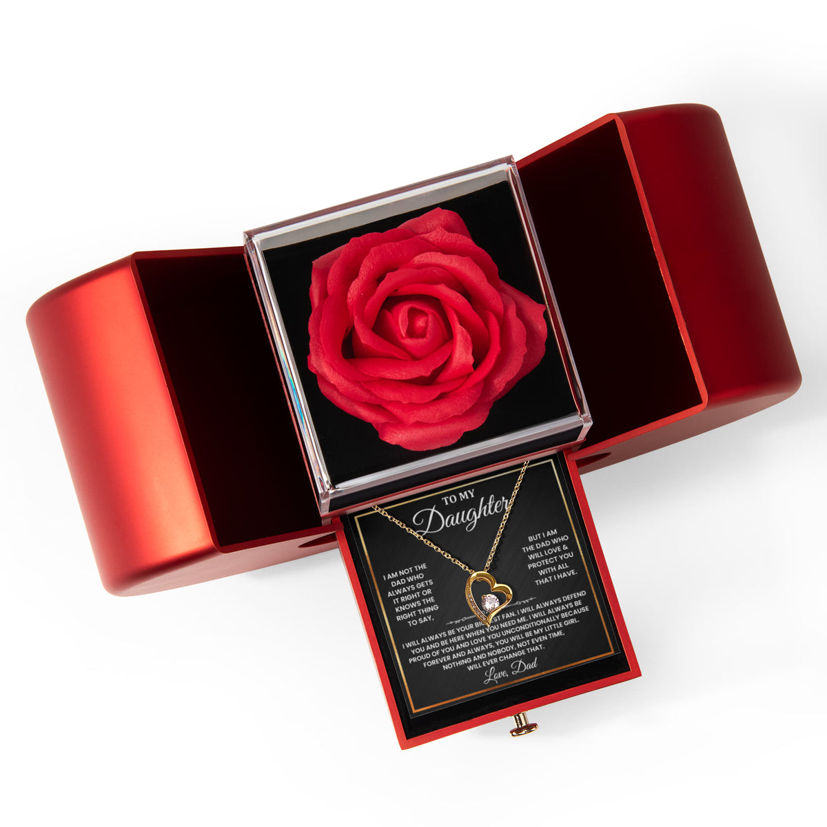 To My Daughter - Biggest Fan - Forever Love Necklace - Red Heart Rose Box
