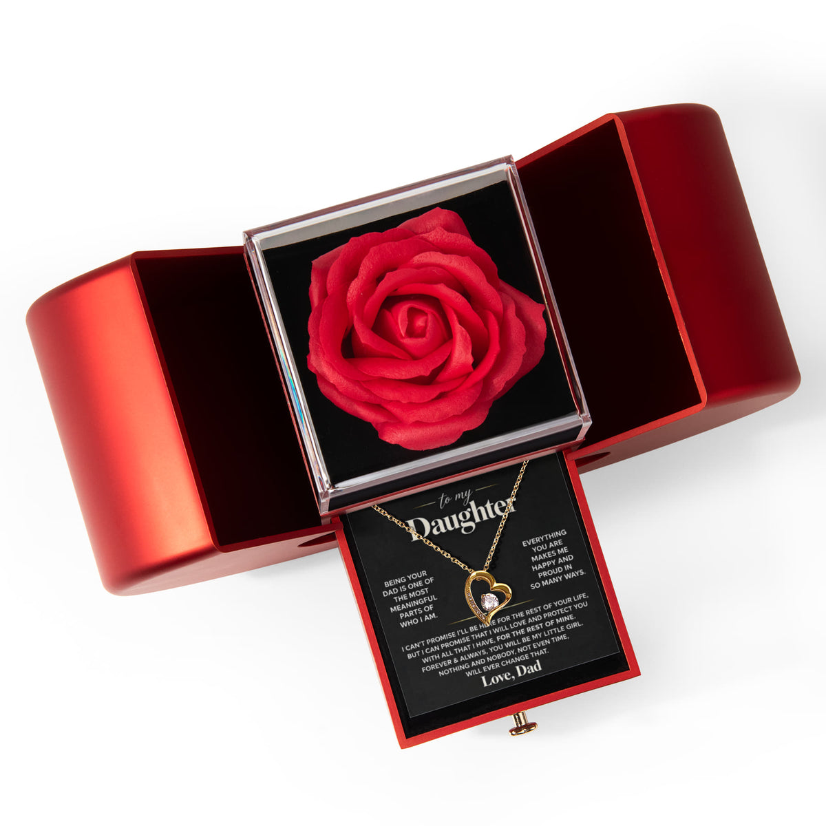 To My Daughter - Being Your Dad - Forever Love Necklace - Red Heart Rose Box