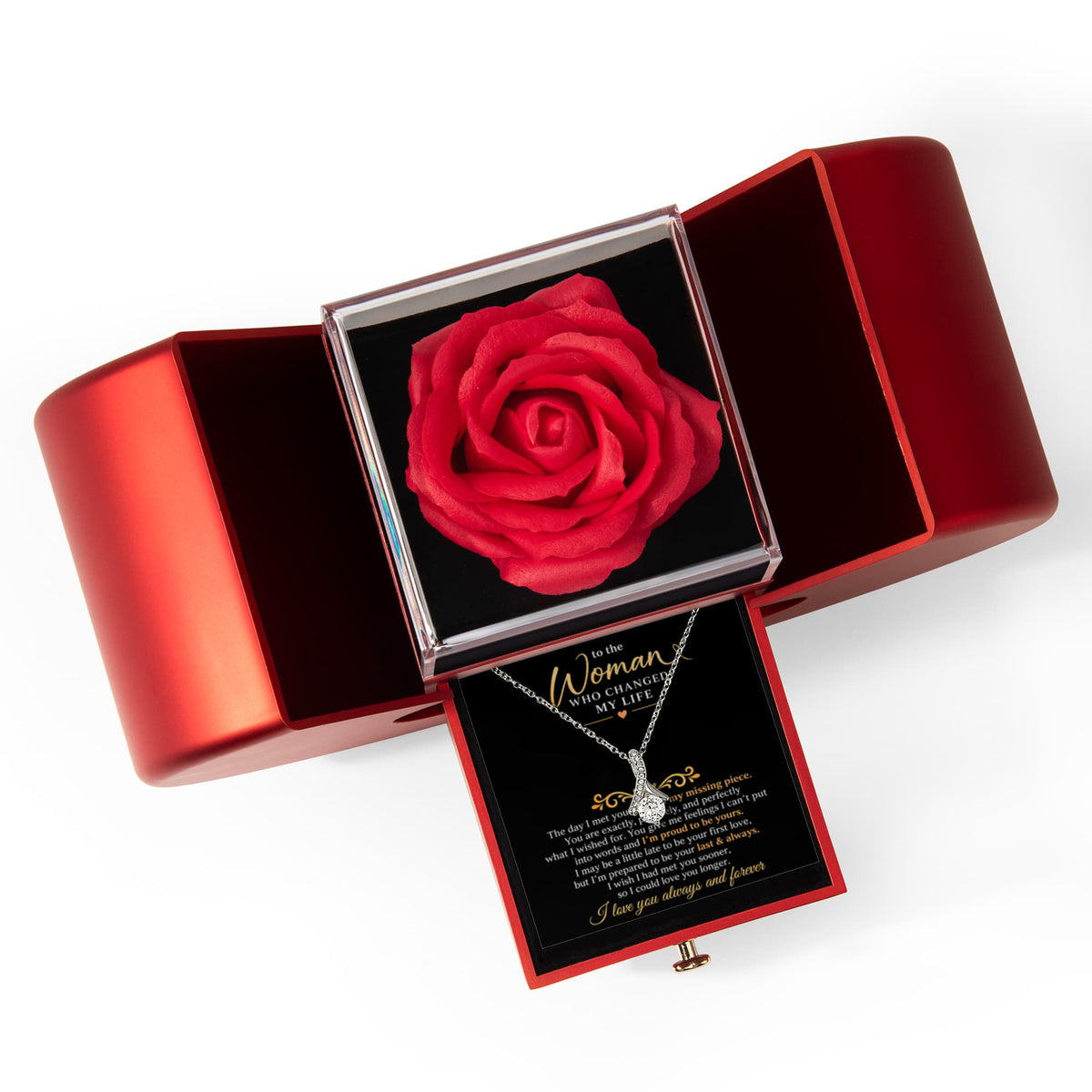 To The Woman Who Changed My Life - Alluring Beauty Necklace - Red Heart Rose Box