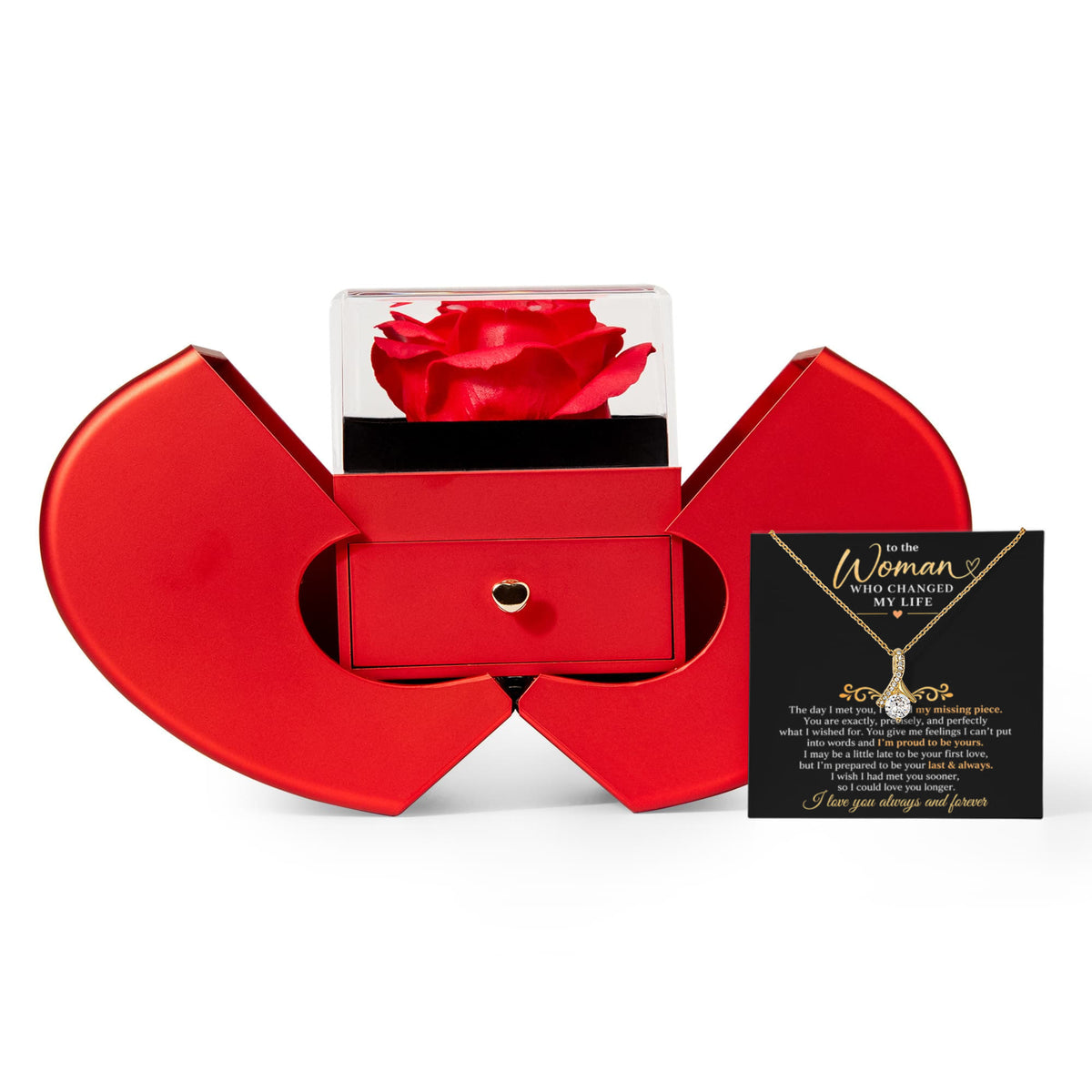 To The Woman Who Changed My Life - Alluring Beauty Necklace - Red Heart Rose Box