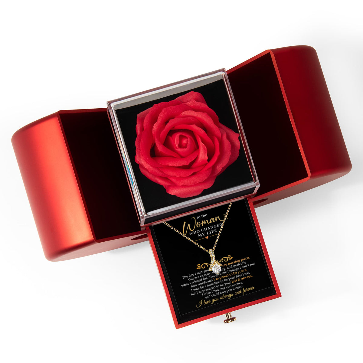 To The Woman Who Changed My Life - Alluring Beauty Necklace - Red Heart Rose Box