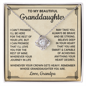To My Granddaughter Necklace From Grandpa, Granddaughter Gifts From Grandpa, Grandfather To Granddaughter Necklace Jewelry Gifts For Granddaughter, Love Knot Necklace For Granddaughter From Grandpa