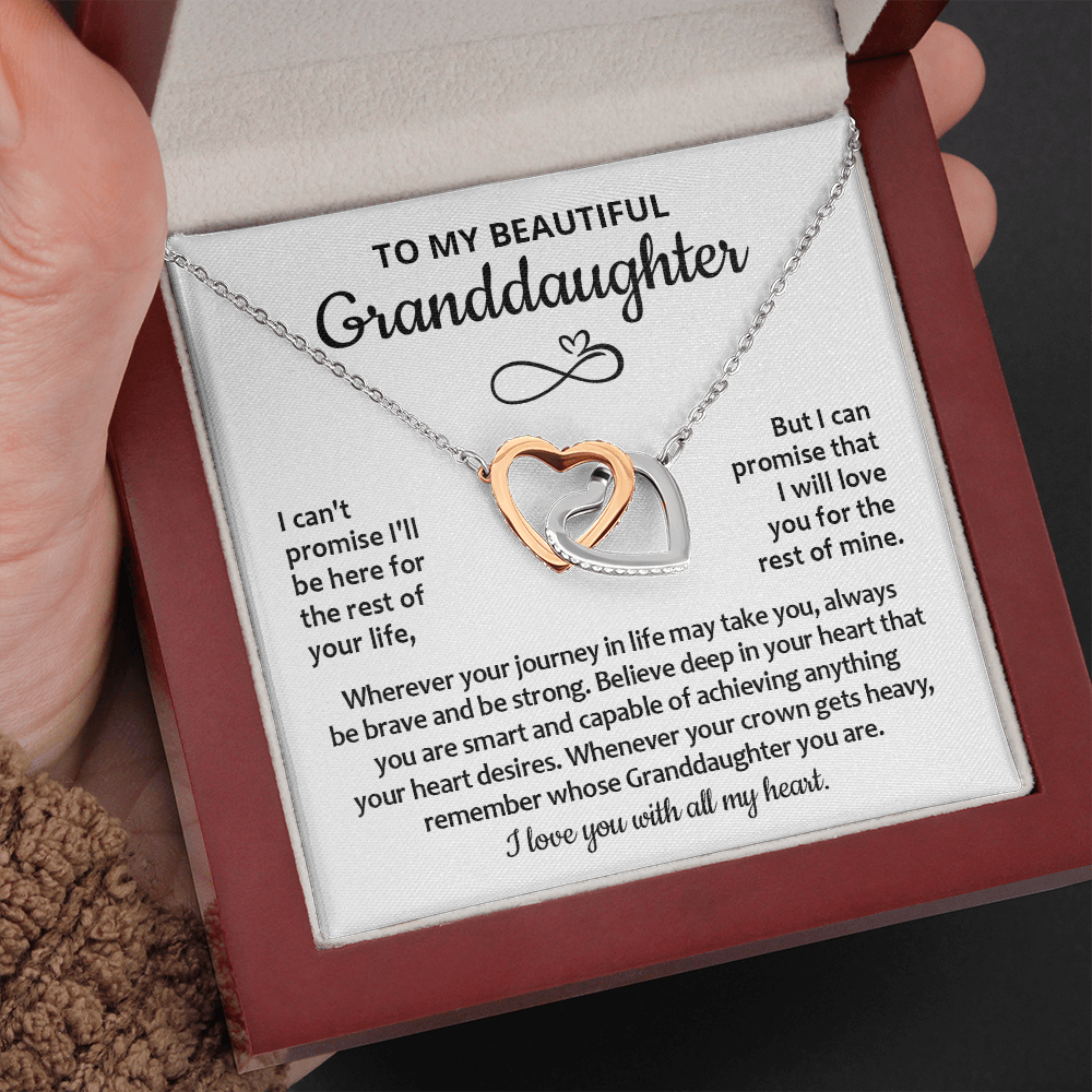 To My Granddaughter Necklace, Granddaughter Gifts From Grandma Grandmother Or Grandpa Grandfather, Jewelry Gifts For Granddaughter Birthday, Graduation, Interlocking Heart Necklace For Granddaughter