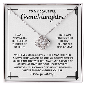 To My Granddaughter Necklace, Granddaughter Gifts From Grandma Grandmother Or Grandpa Grandfather, Jewelry Gifts For Granddaughter Birthday, Graduation, Love Knot Necklace For Granddaughter